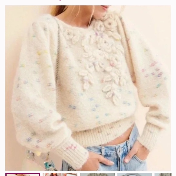 LoveShackFancy Sweaters - Love Shack Fancy Wool Sweater Cream Cottage Core Claudette Pullover Puff Sleeve